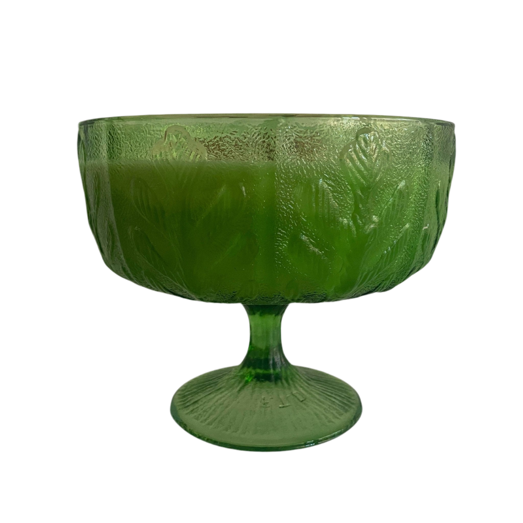 Green glass footed candle
