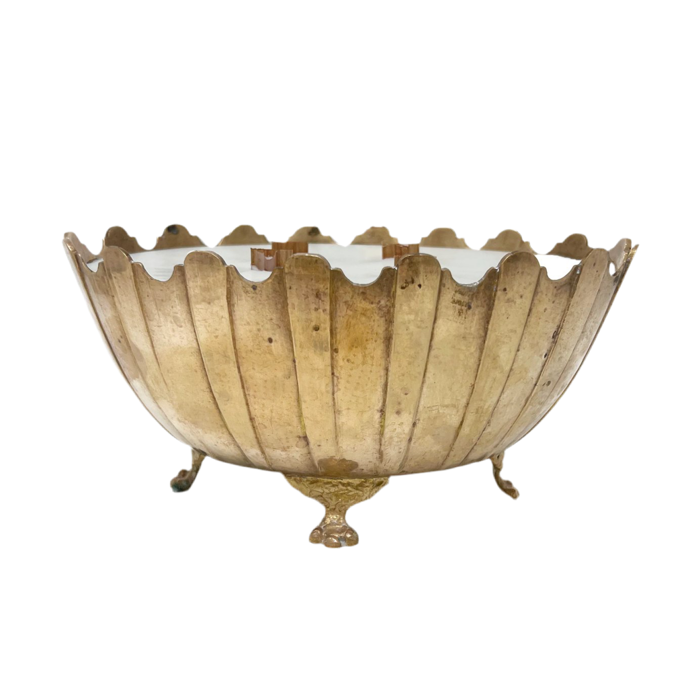 brass scalloped footed candle