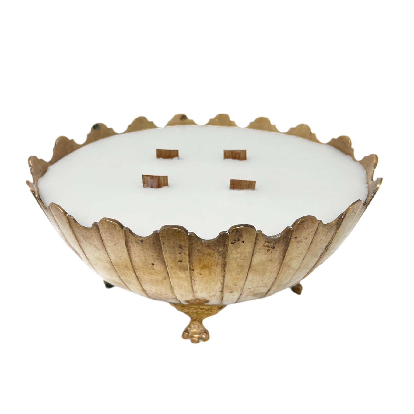 brass scalloped footed candle